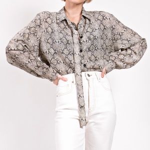 Vintage 80s snakeskin ascot puff sleeve blouse